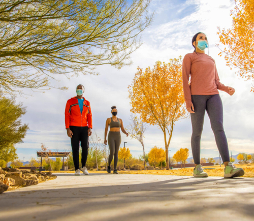 People walking in park