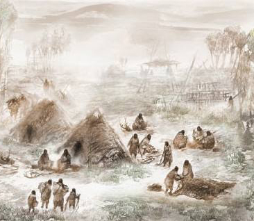 Painting of Indigenous Americans outside