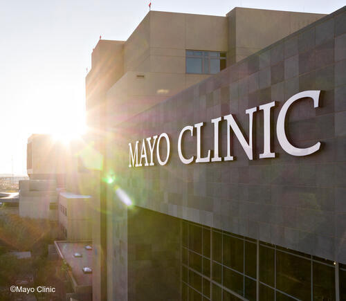 Exterior of Mayo Clinic building.