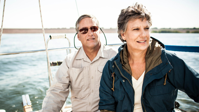 Older couple on their sailboat