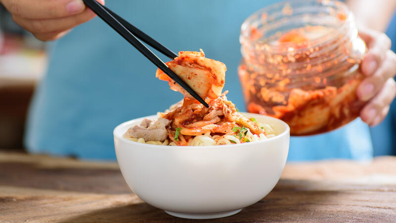 Noodles with kimchi