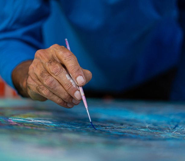 Closeup of person painting