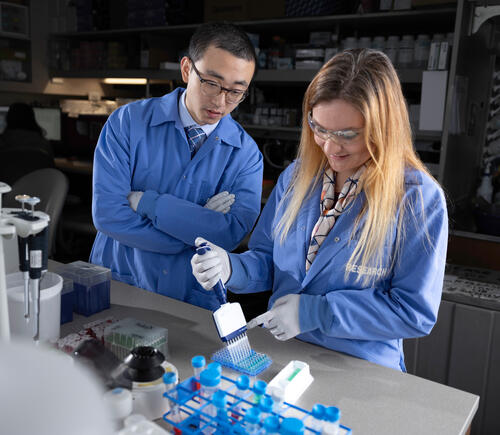 Two professionals working in a lab