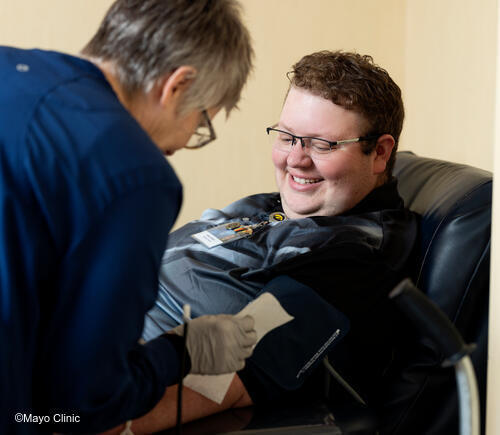 Employee donating blood