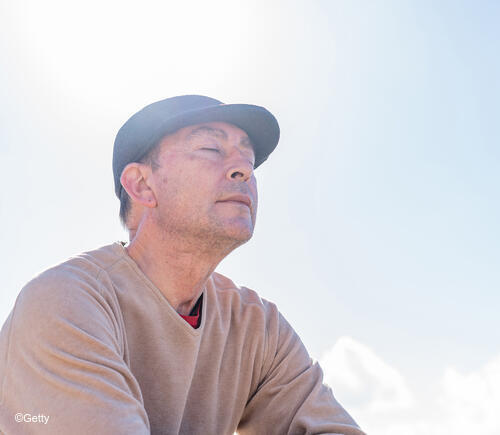 Adult man wearing a hat outside