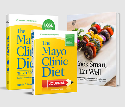Mayo Clinic Diet book, journal and Cook Smart Eat Well cookbook covers