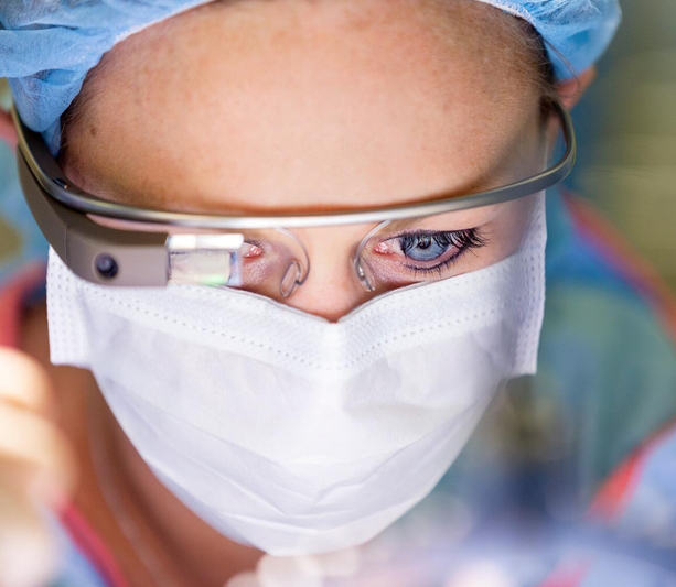 Person looking through glasses