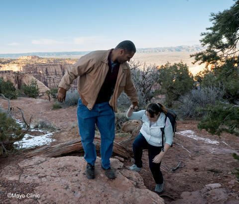 Couple hiking in mountains