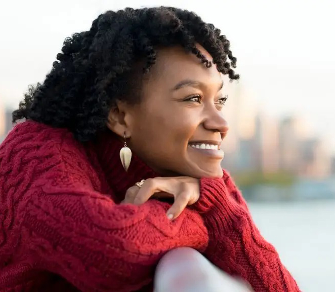 Woman smiling outside