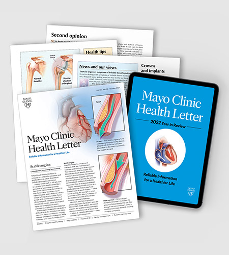 Pages from Mayo Clinic Health Letter and digital 2022 Year in Review