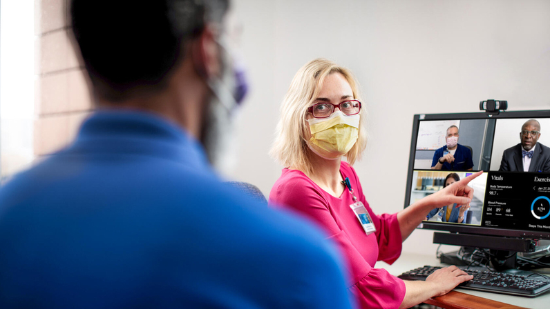 Doctor speaking with patient on video call
