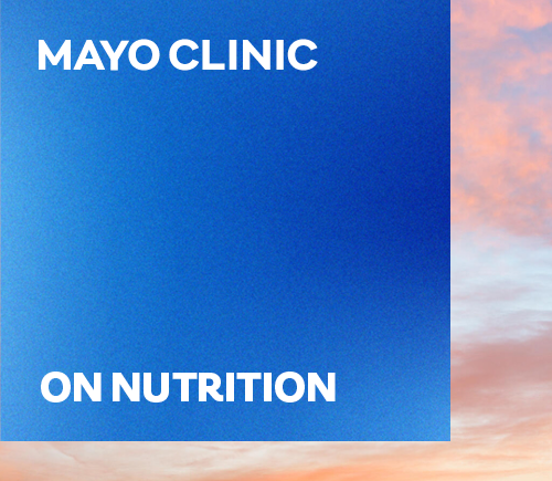 "Mayo Clinic On Nutrition" in white text on blue background