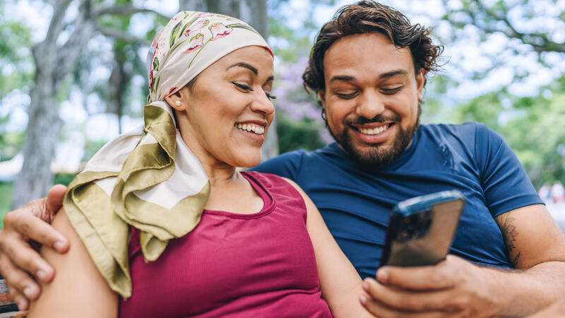 Couple looking at a phone