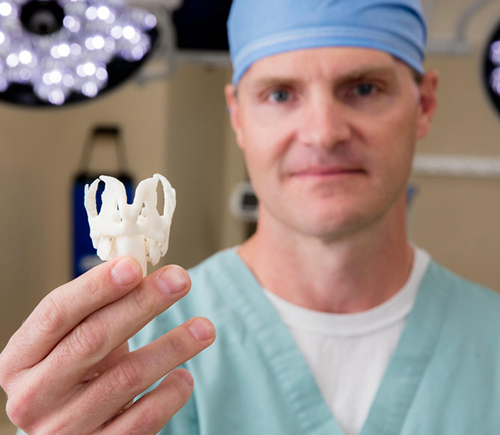 Doctor holding a 3D printed larynx