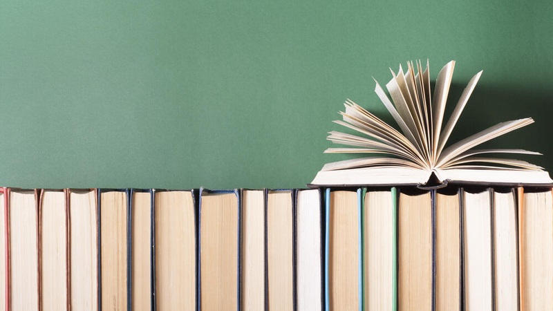 Books lined up on a shelf