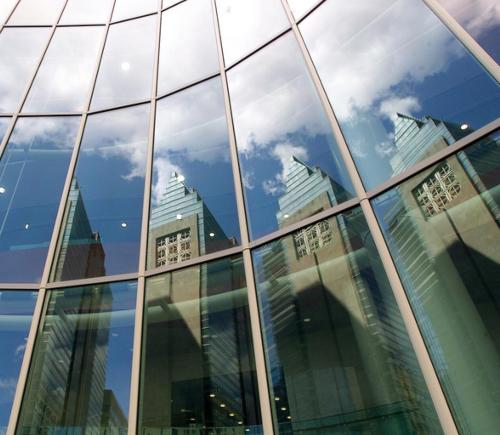 Reflections of Mayo Clinic buildings