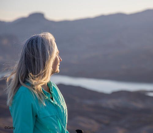 Hiker staring at the mountains