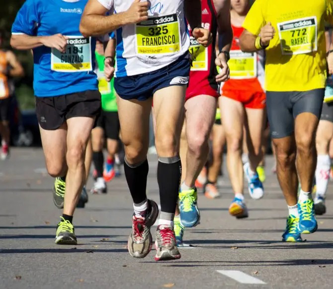 People running a road race